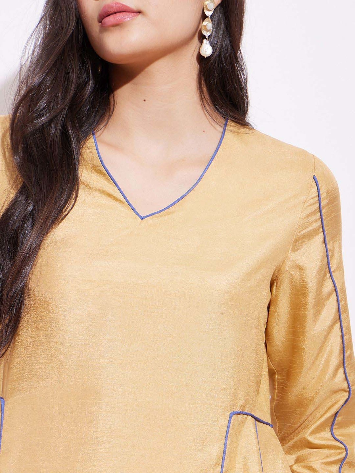 Pink Fort Beige Plain Kurta Pant Set