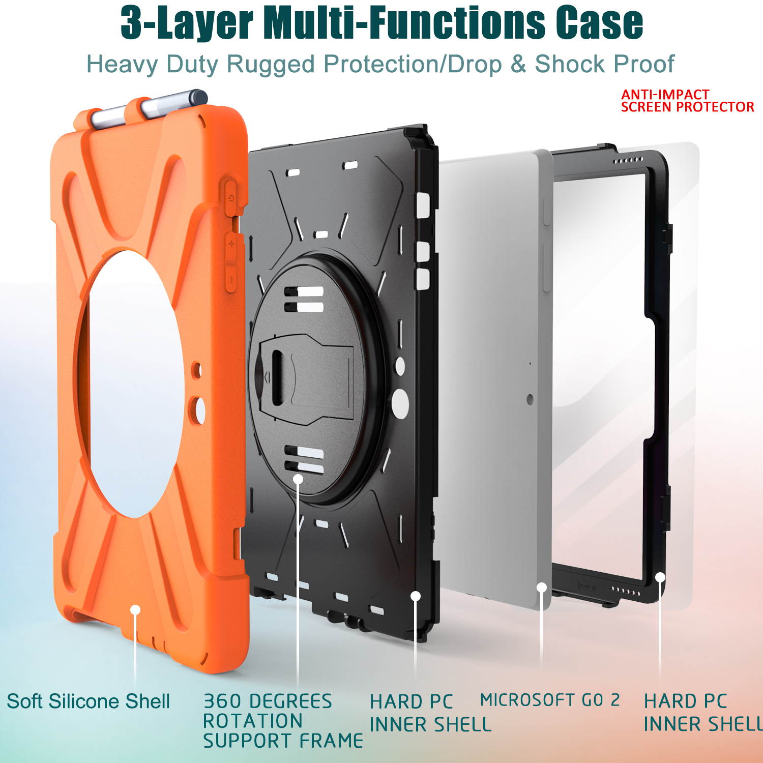 Case for Microsoft Surface Go 2 10.5 inch 2020 / Surface Go 10 inch 2018 with with Pen Holder, Hand Strap & Shoulder Strap Shockproof Protective Stand Cover