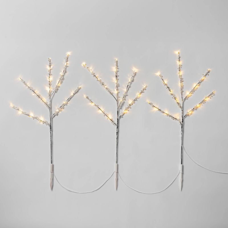 3ct Christmas LED Twig Clear Beaded Stake Lights Warm White Twinkle - Wondershop™