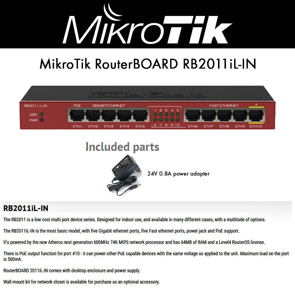 Mikrotik RB2011iL-IN smallform factor EthernetRouter with 10 Ethernet Ports