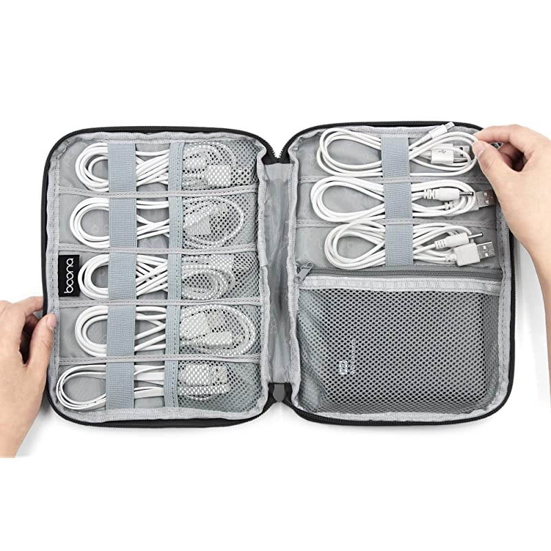 Electronic Accessories Organizer Travel Universal Cable Storage Bag Lightweight Durable Gadgets Case with Strap for Cable Charger Phone USB SD Card Medium SingleLayer Black
