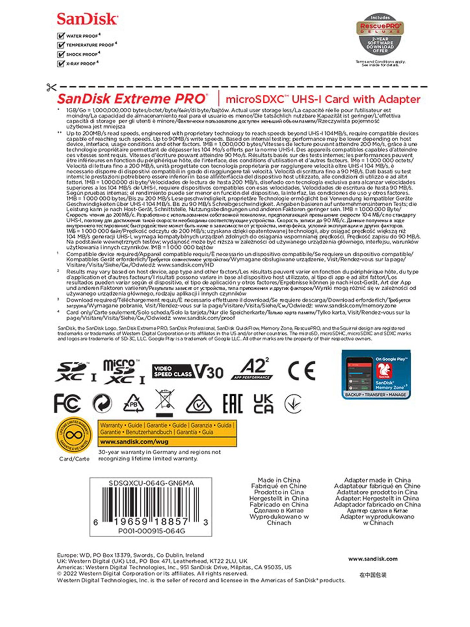 SanDisk 64GB Extreme Pro microSD UHS I Card (Red/Black)