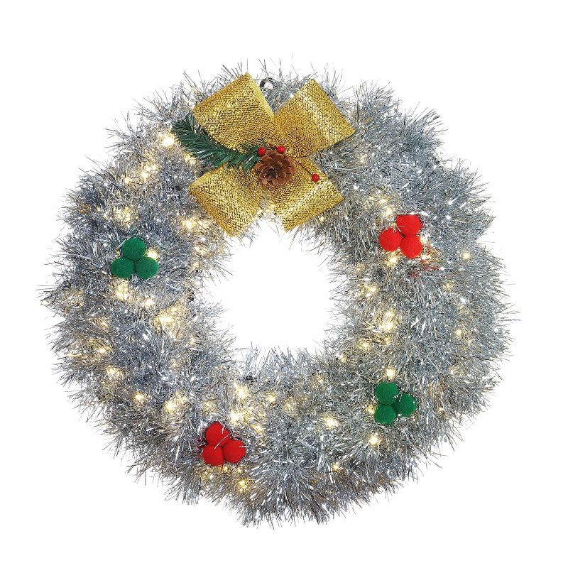 Mr. Christmas LED Lit Tinsel Wreath - Green 16"