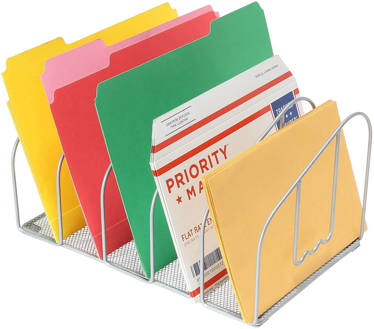 DecoBros Desk File Sorter Organizer, 5 Sections, Sliver