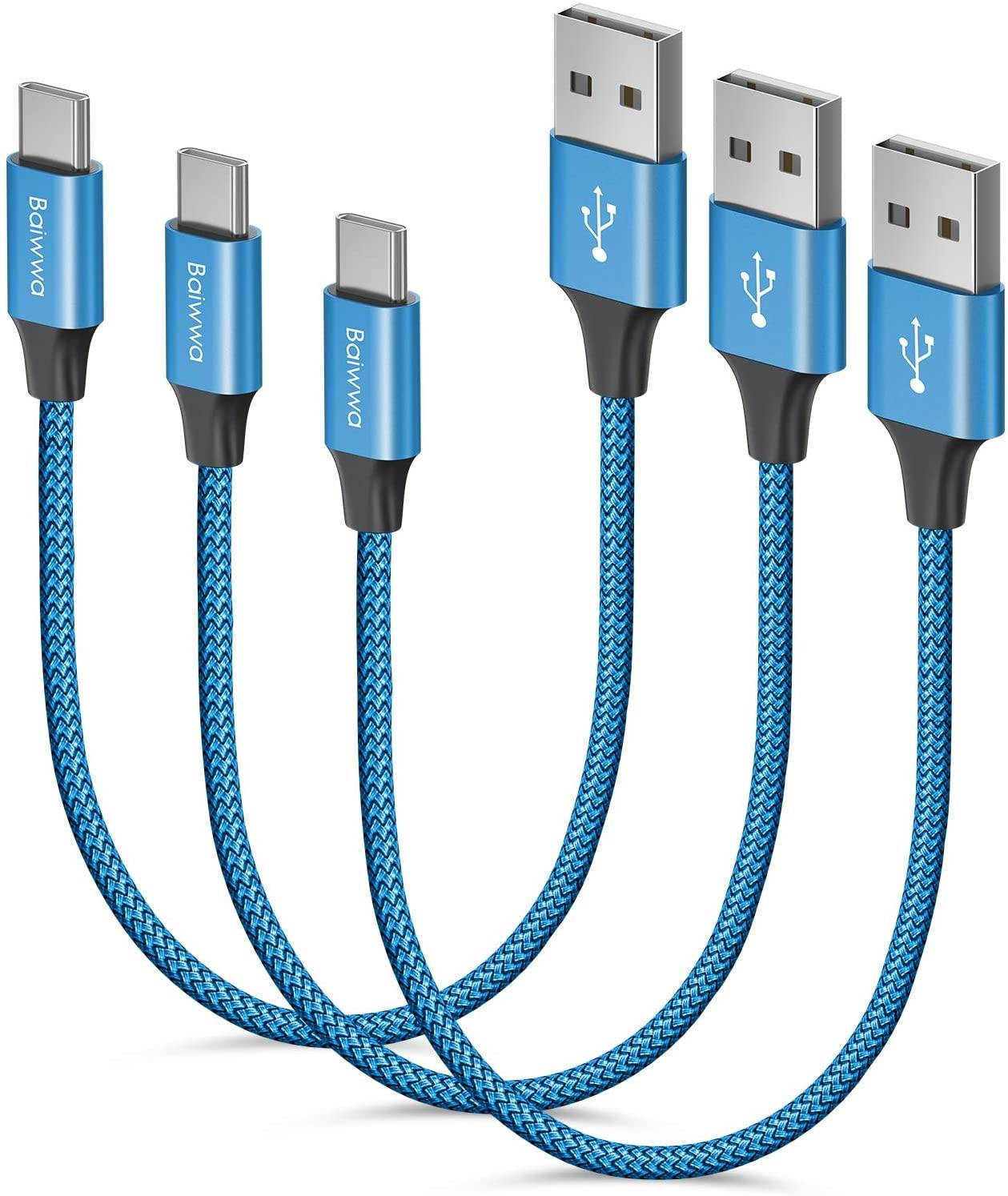 [3-Pack 1ft] Short USB Type C Cable Baiwwa 3.1A Fast Charging Cord USB A to USB C Charger Braided Cable Compatible with Samsung Galaxy S10e S20 S10 S9 Plus A10E A11 A20 A30 A50 A51 A71 Note 20 10 9