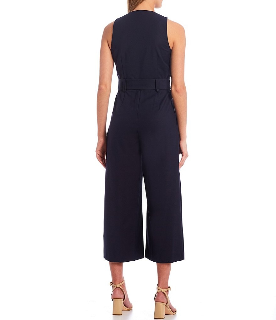Antonio Melani Aurora Round Neck Sleeveless Button Front Crepe Jumpsuit