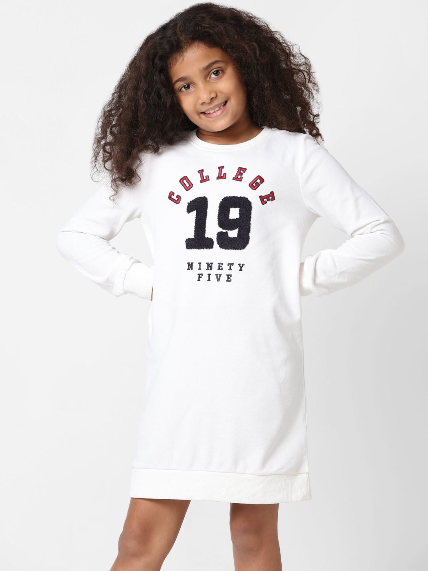 KIDS ONLY White Embroidered Full Sleeves T-Shirt Dress