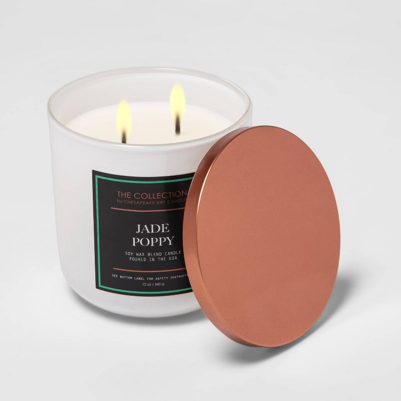12oz Lidded Core Glass Jar 2-Wick Jade Poppy Candle -  The Collection By Chesapeake Bay Candle