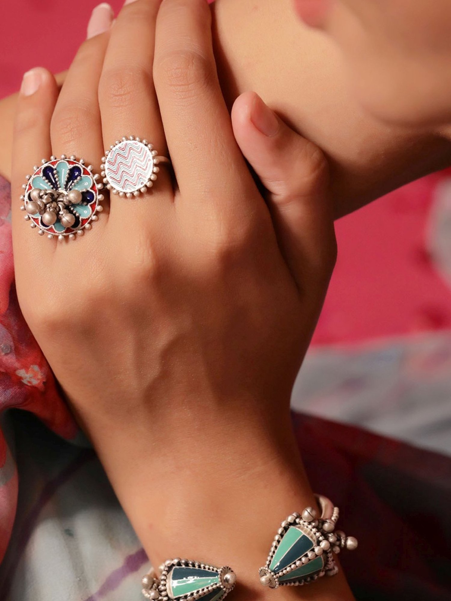 Tribe Amrapali 92.5 Sterling Silver Ramila Ghungroo Flexible fit Bracelet for Women