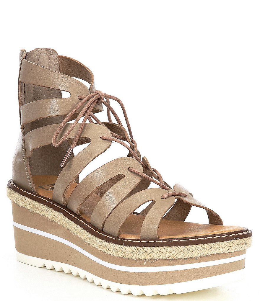 GB Whirrl-Windd Strappy Leather Lace-Up Platform Espadrille Detail Wedges