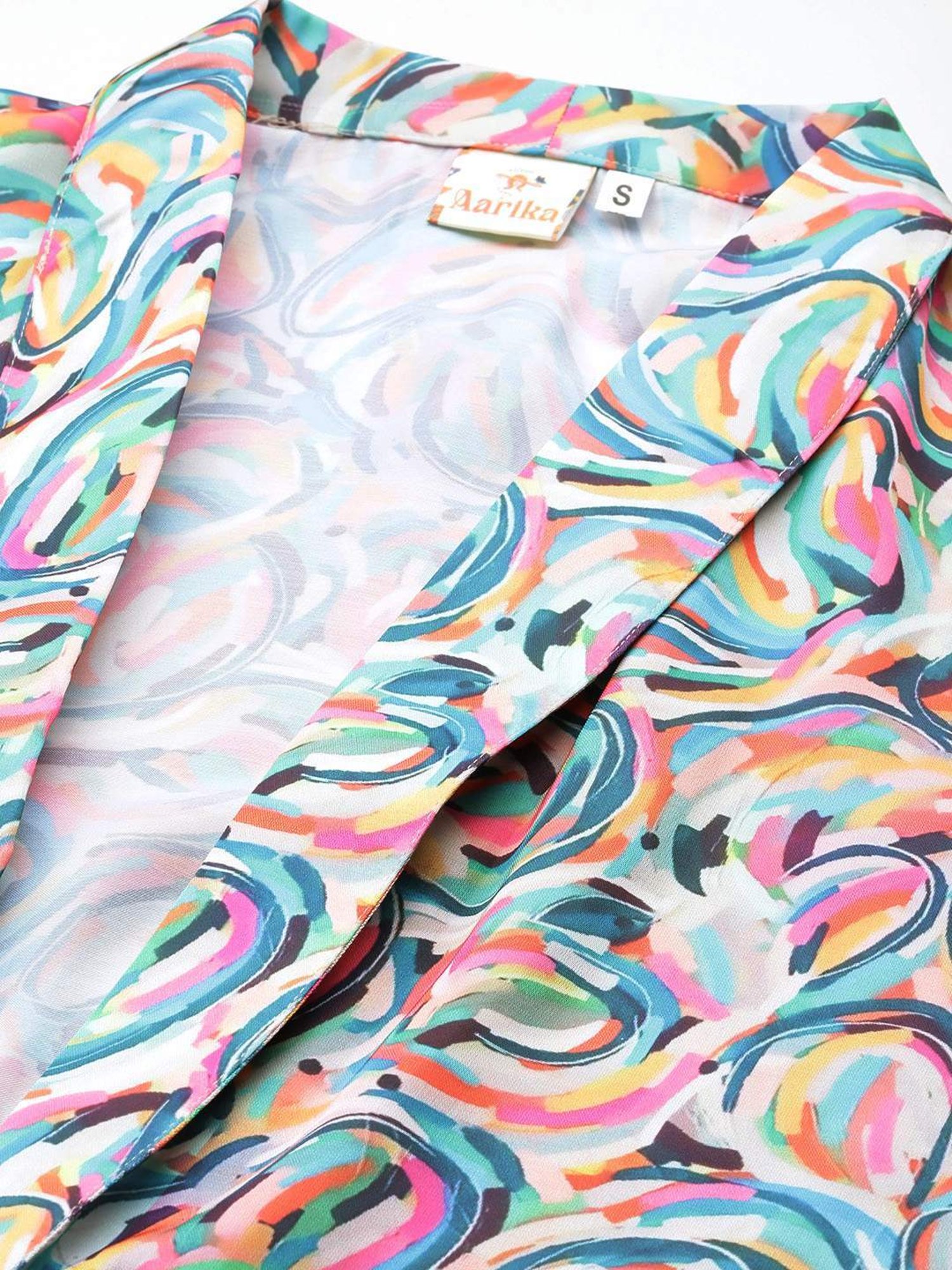 Aarika Multicolored Printed Crop Top Pant Set With Jacket