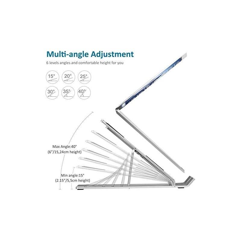 Laptop Stand,  Laptop Holder Riser Computer Tablet Stand, 6 Angles Adjustable Aluminum Ergonomic Foldable Portable Desktop Holder Compatible with MacBook,iPad, HP, Dell, Lenovo 10-15.6&rdquo; Silver