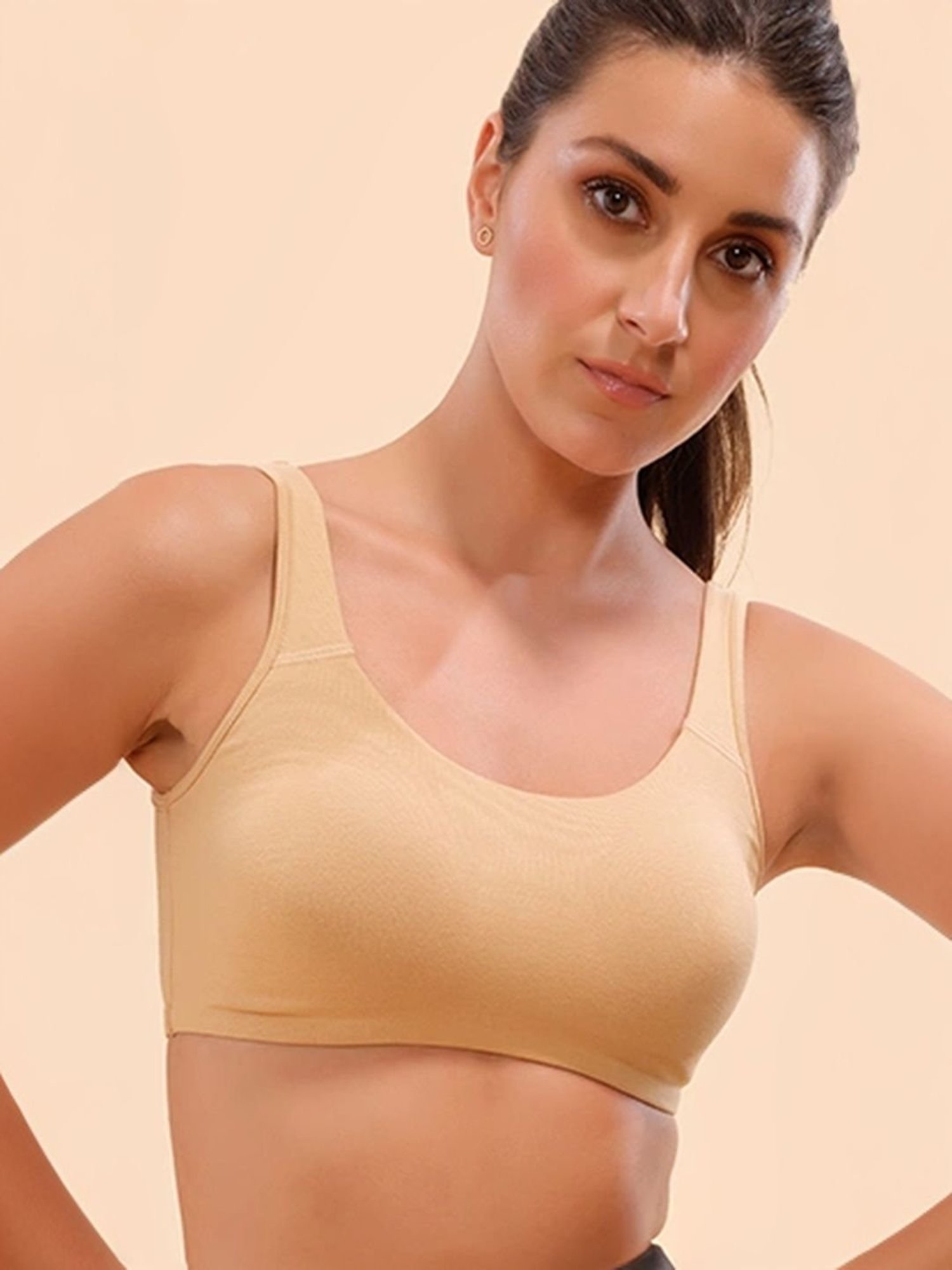 Enamor Beige Non Wired Non Padded Sports Bra