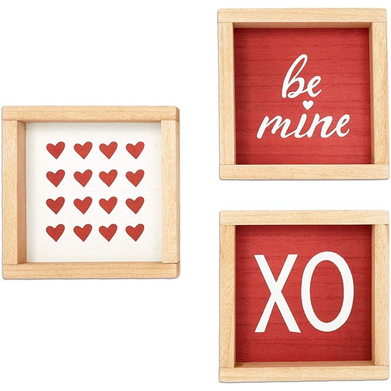 Farmlyn Creek 3 Pieces Wood Blocks Set for Valentine's Day Decor, XOXO, Hearts, Be Mine (6 x 6 in)