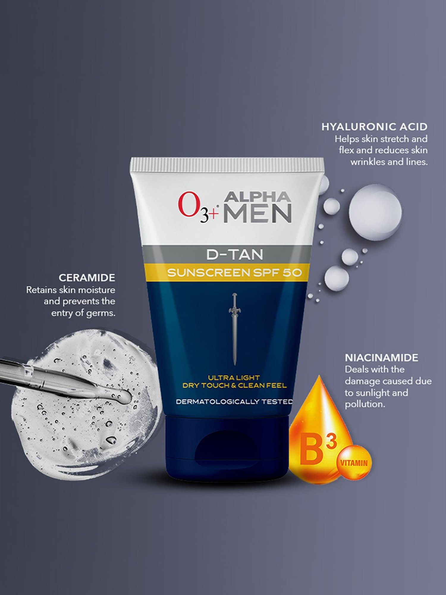 O3+ Alpha Men D-Tan Sunscreen SPF 50 - 50 gm