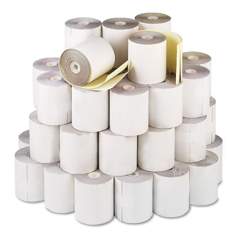 Iconex Impact Printing Carbonless Paper Rolls 3" x 90 ft White/Canary 90770470