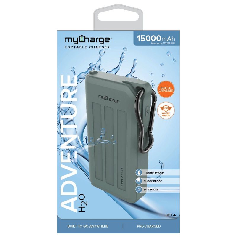 myCharge Adventure H2O Max 15000mAh/2.4A Output  Dual USB-A Port Power Bank - Dark Green