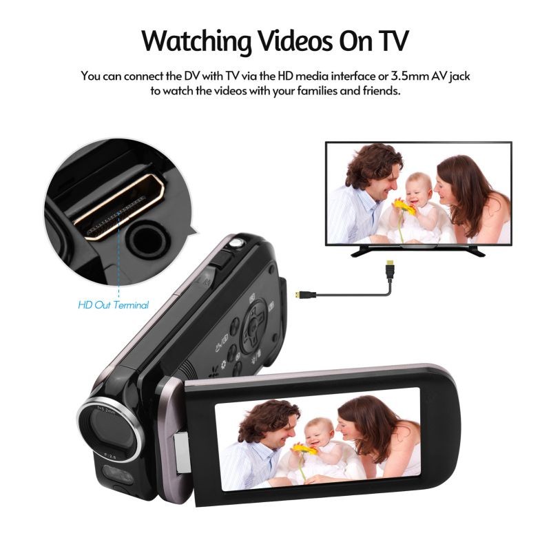 2.7K Ultra HD Mini Digital Video Camera DV Camcorder 48MP 3 Inch Rotatable LCD Touchscreen 18X Zoom Built-in LED Fill-in Light with Rechargeable Lithium Battery for Kids Teenagers Beginners