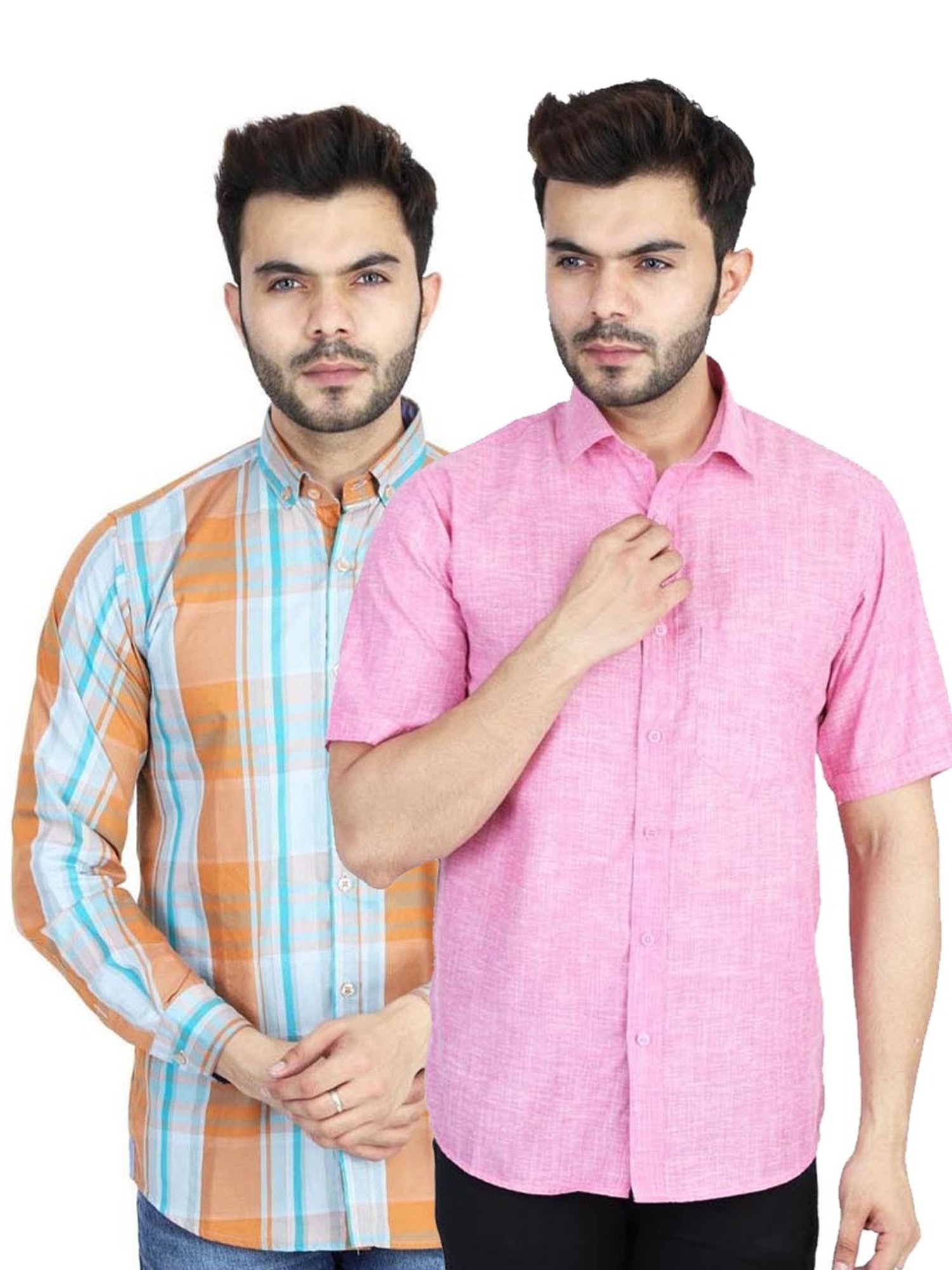TAHVO Multi Cotton Slim Fit Shirt Pack of 2