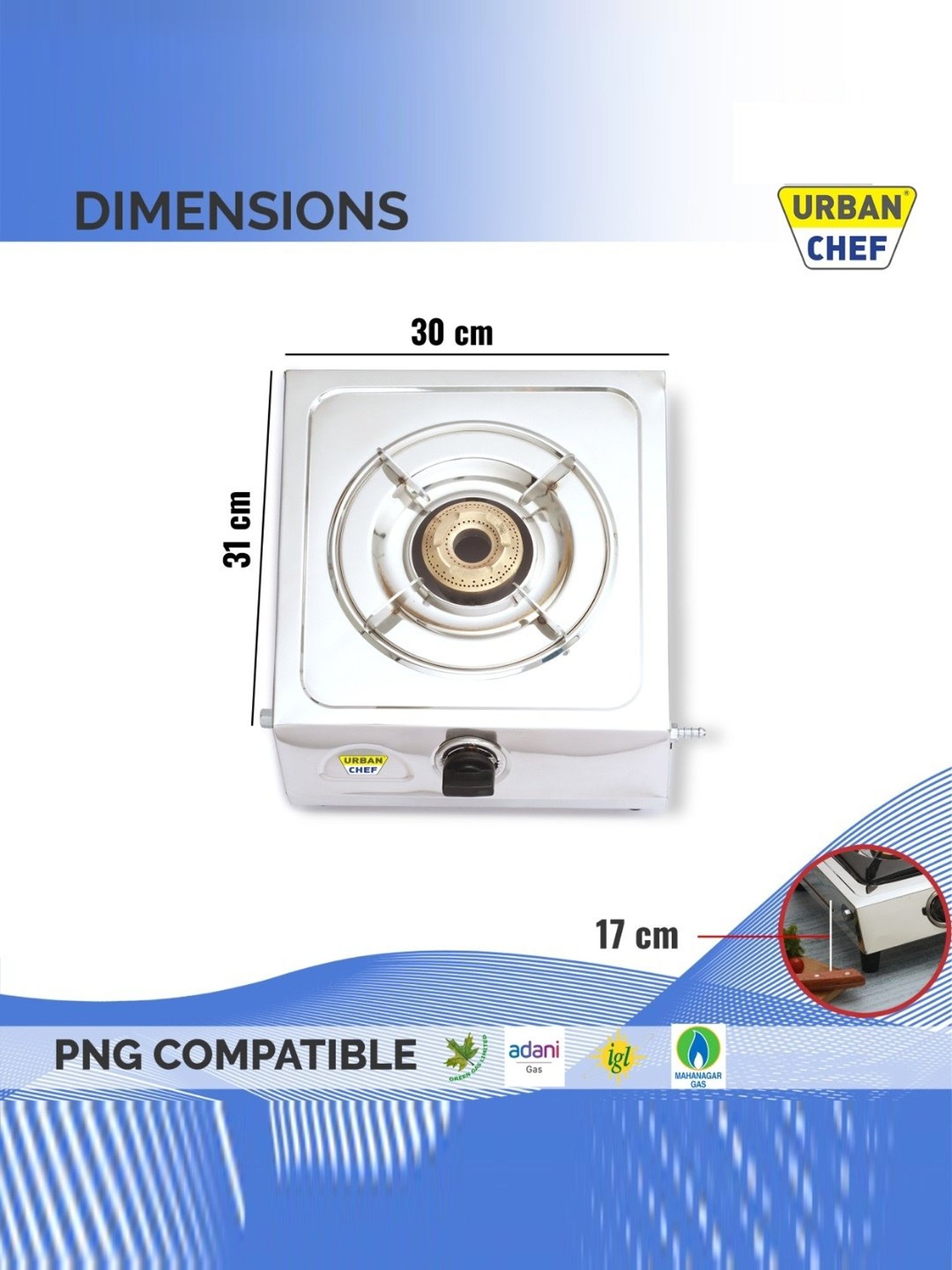 Urban Chef Gas Stove with Single Burner ( Silver )