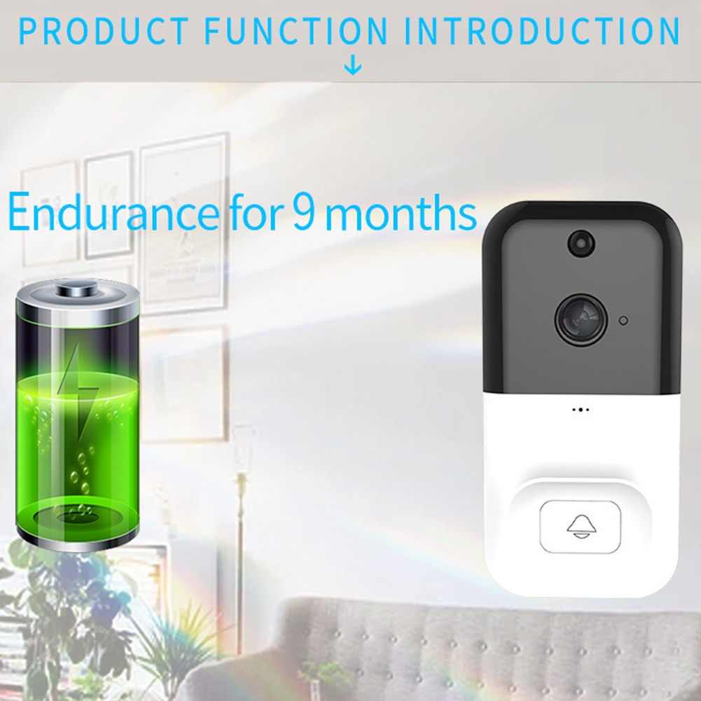 X5 Smart 1080P HD Camera Wireless WiFi Video Doorbell  Home infrared Night Vision ABS Low Power (White)