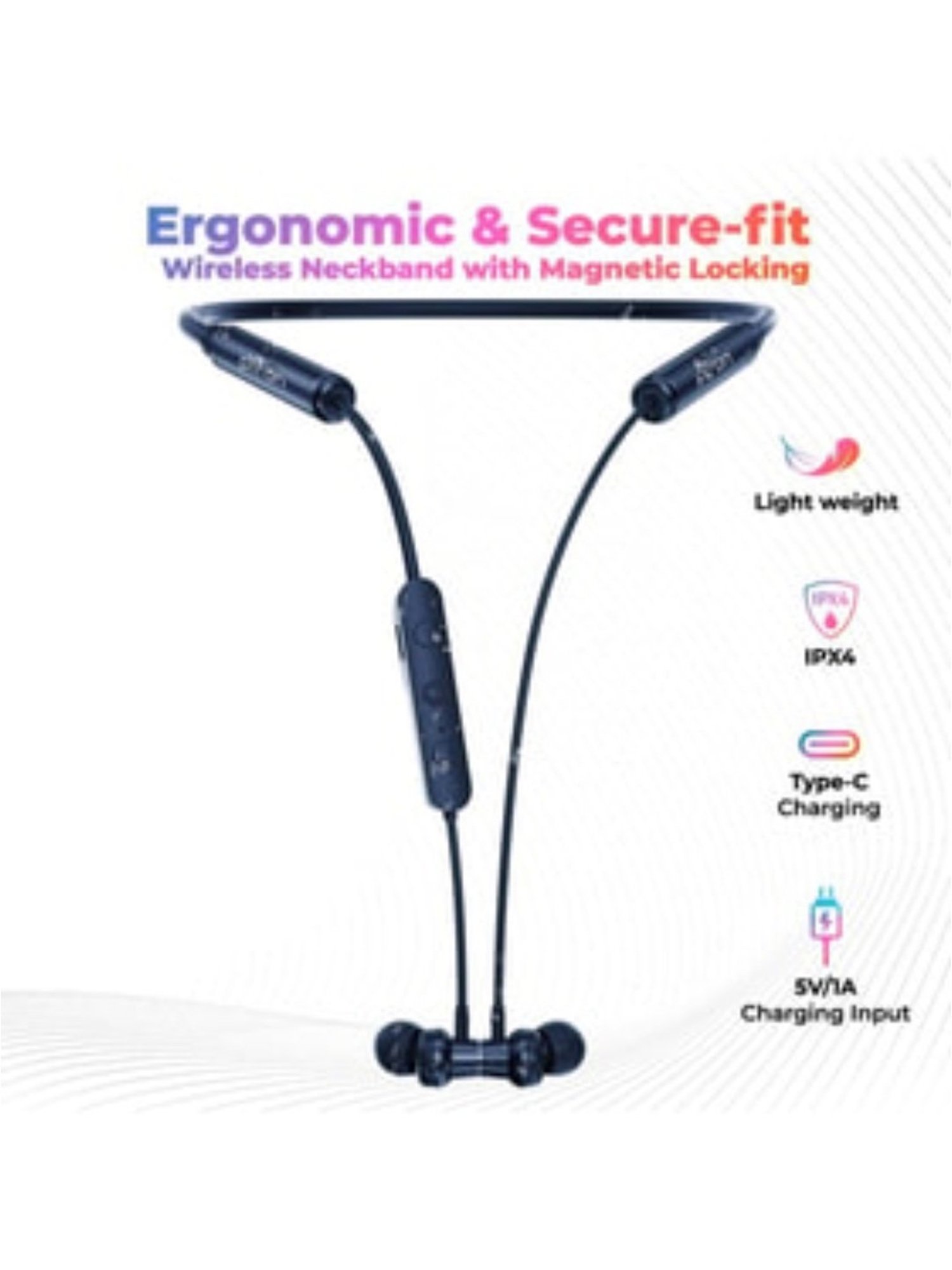 PTron Tangent Urban with 60 Hours Playtime, Wireless Bluetooth 5.3 Neckband, Type-C Charging (Blue)