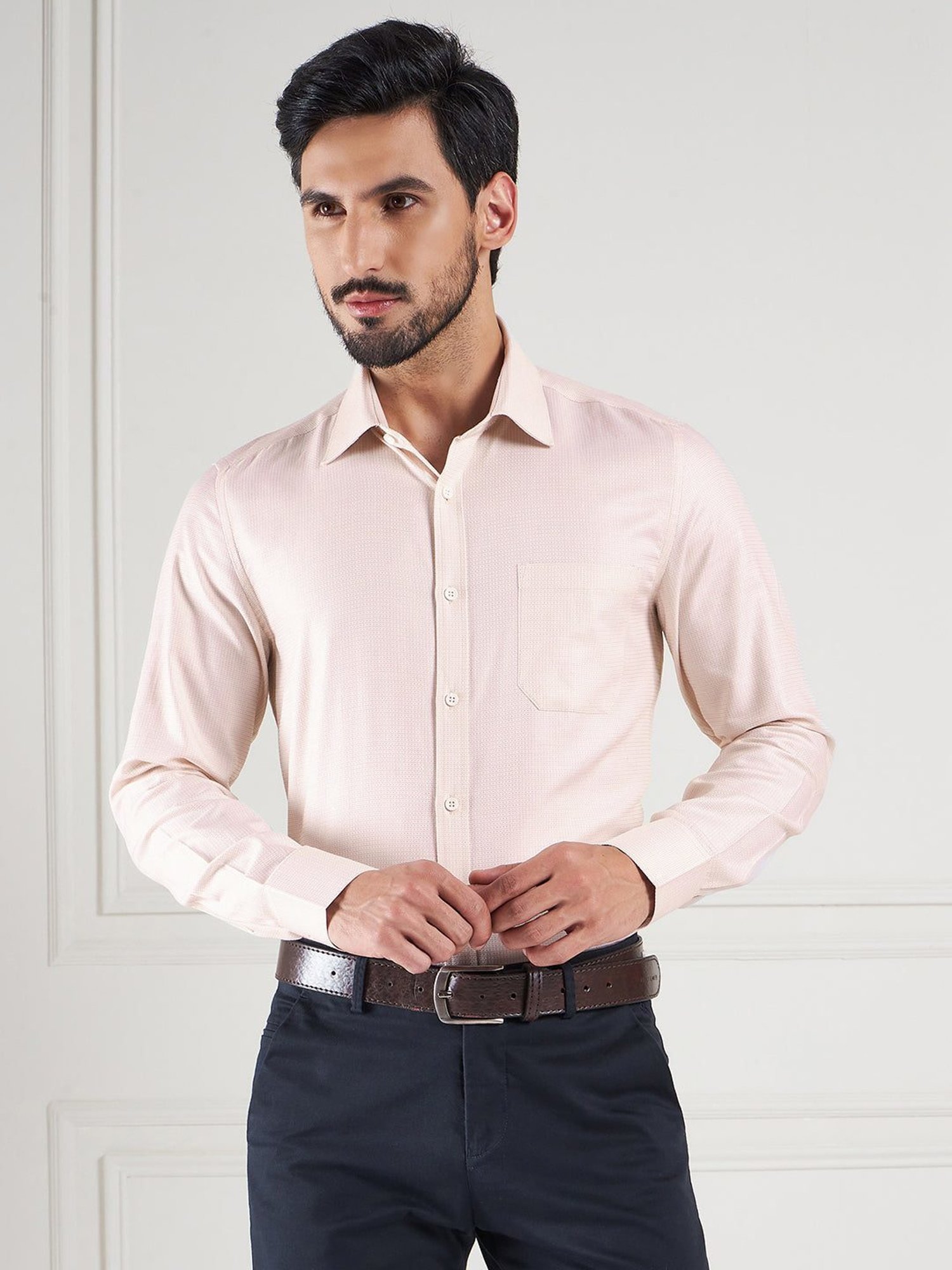 Louis Stitch Cream Cotton Regular Fit Printed Shirt