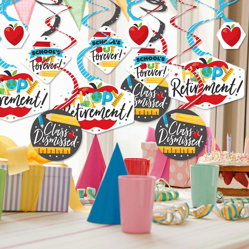 Big Dot of Happiness Teacher Retirement - Happy Retirement Party Hanging Decor - Party Decoration Swirls - Set of 40