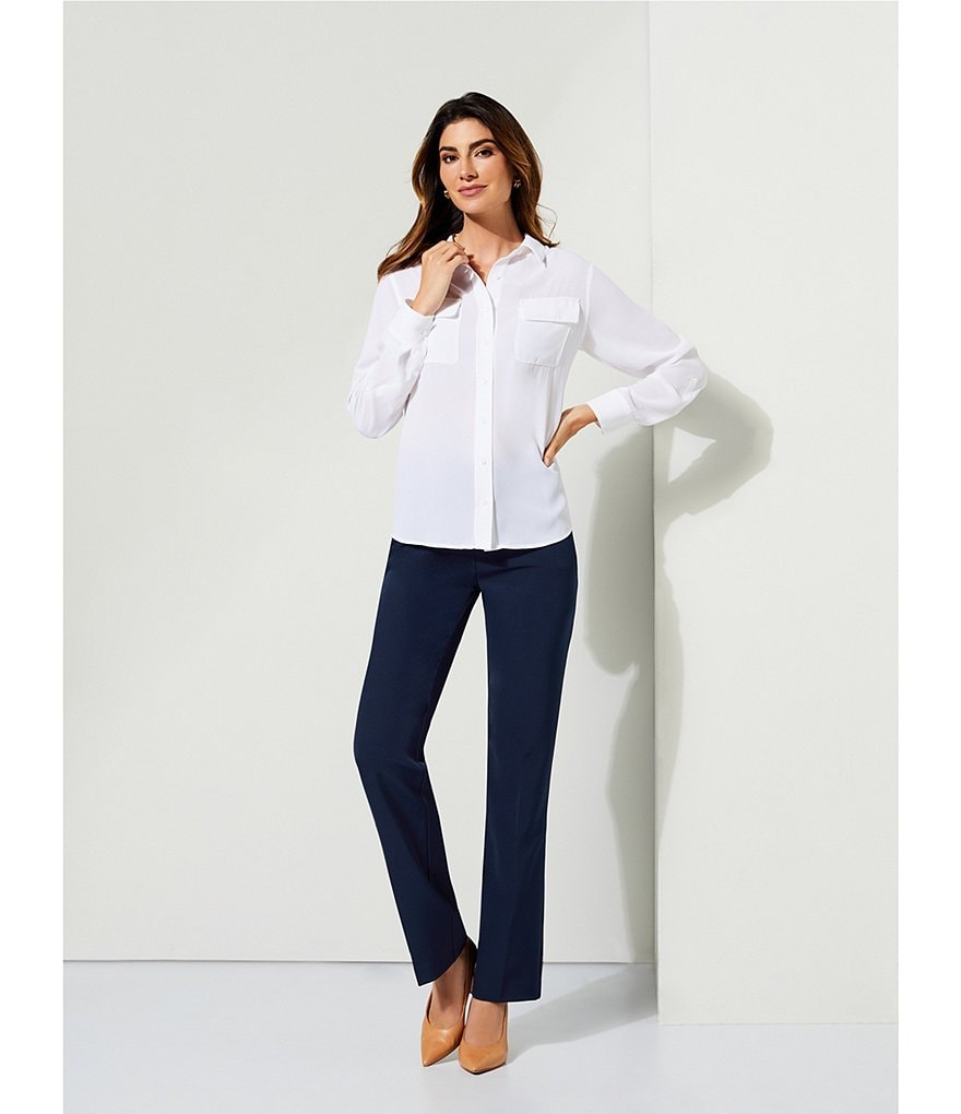 Investments Olivia Machine Washable Point Collar Neck Long Sleeve Button-Front Roll-Tab Utility Blouse