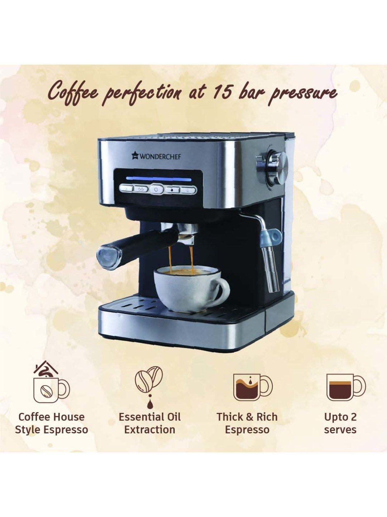 Wonderchef Regalia Capsule Coffee Machine with Frother (1400W, Black)