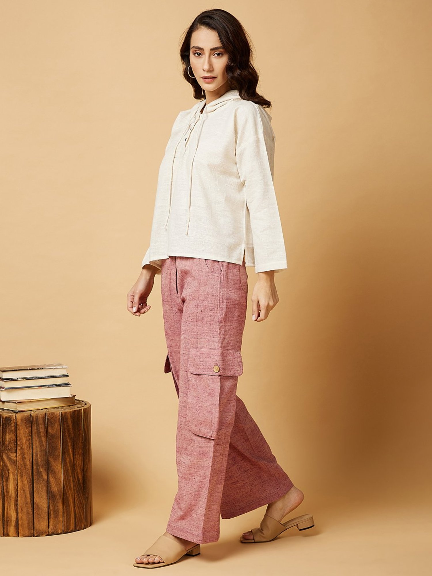 Arras Dusky Pink Cargo Style Wide-leg Pants