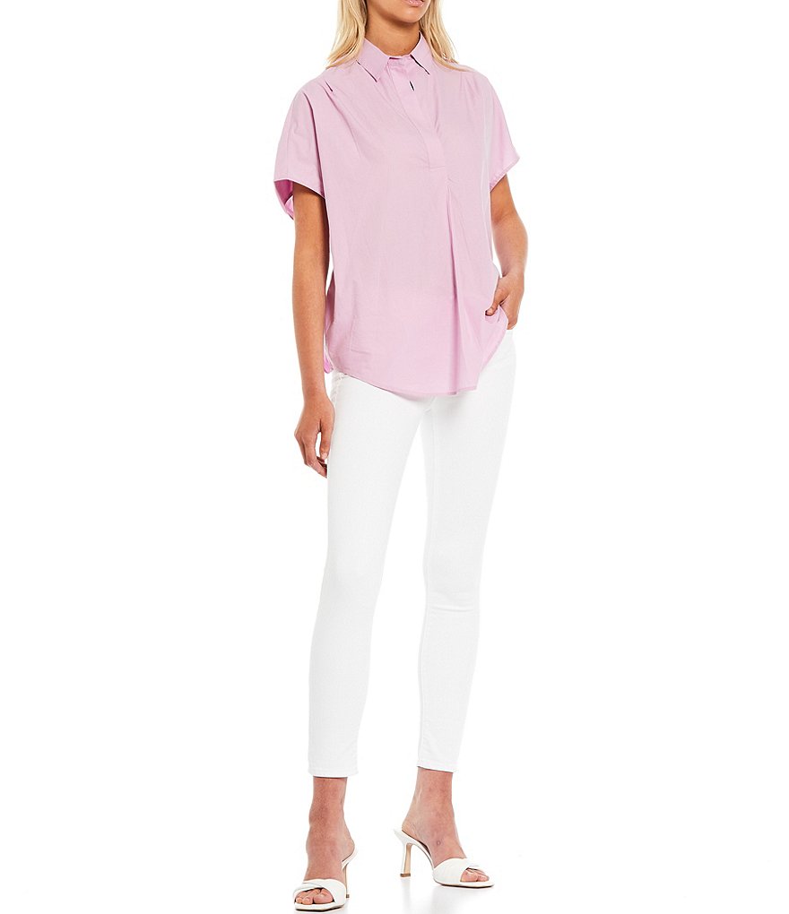 French Connection Cele Rhodes Stand Collar Short Sleeves Top
