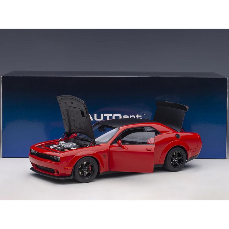 Dodge Challenger SRT Demon Tor Red with Satin Black Graphic Package 1/18 Model Car by Autoart