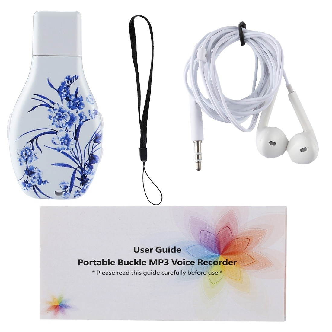 Flowers Blue and White Porcelain Pattern Portable Audio Voice Recorder USB Drive, 16GB, Support Music Playback