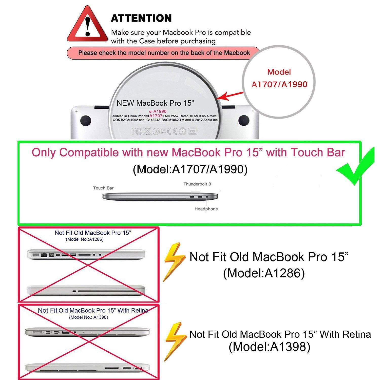 MOSISO MacBook Pro 15 Case 2018 2017 2016 Release A1990/A1707 Touch Bar, Plastic Pattern Hard Shell & Keyboard Cover & Screen Protector Compatible Newest Mac Pro 15 Inch, Peony Blossom