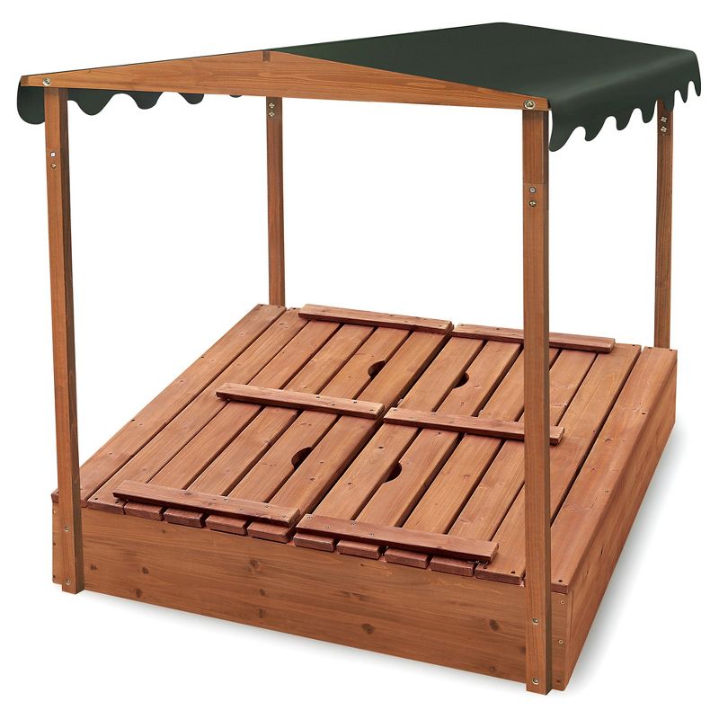 Badger Basket Covered Convertible Cedar Sandbox with Canopy and Two Bench Seats