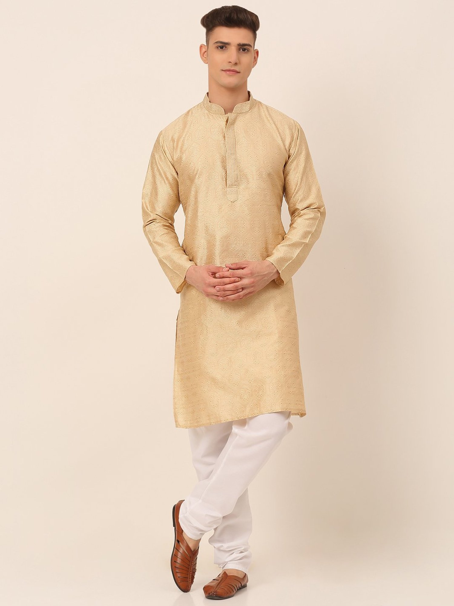 Jompers Beige Regular Fit Embroidered Kurta Pajama Sets