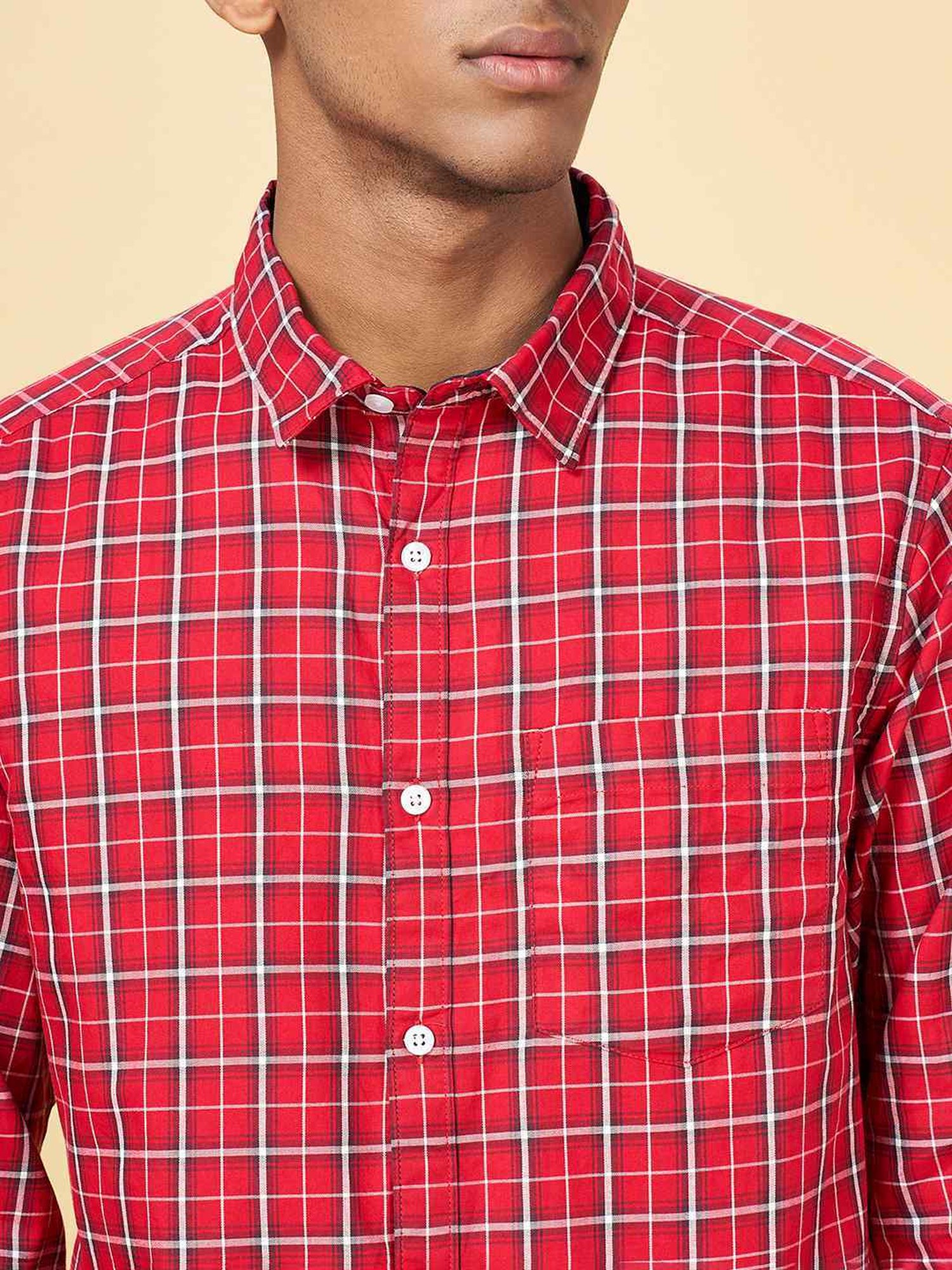 YU by Pantaloons Dark Red Cotton Slim Fit Checks Shirt