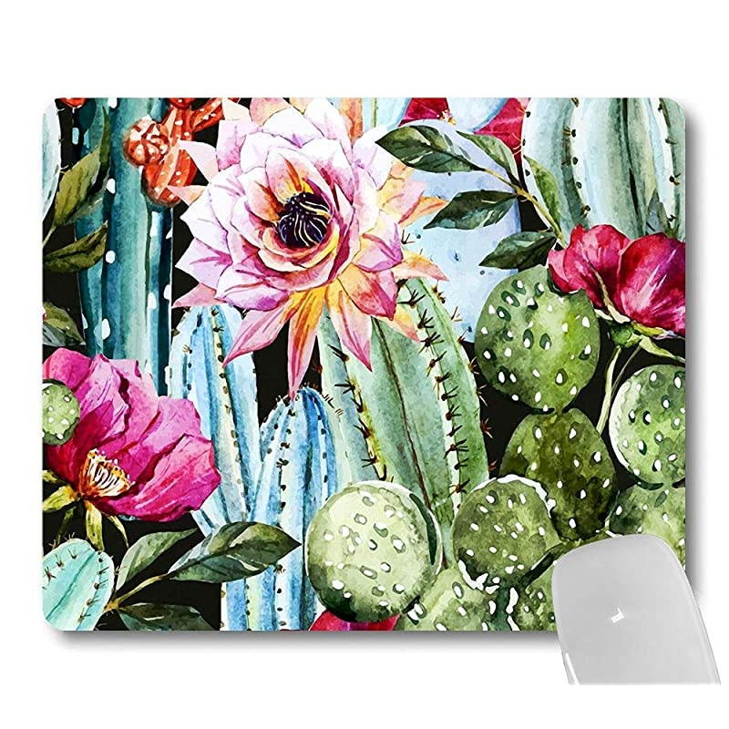 Cactus Flowers Mouse Pad Vintage Watercolor Green Cacti Pink Floral Nature Mouse Pads Cute Mat