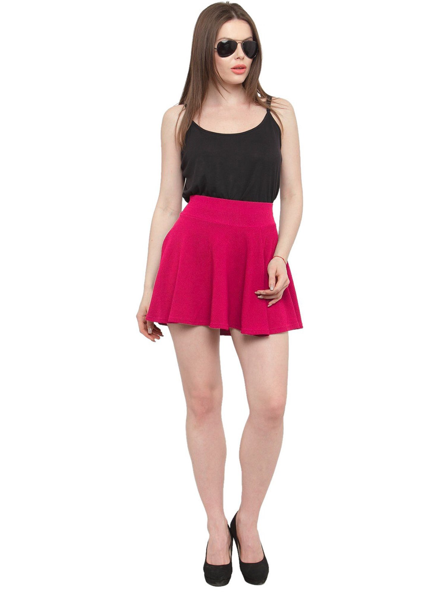 N-Gal Magenta & Light Green Above Knees Skirt (Pack Of 2)