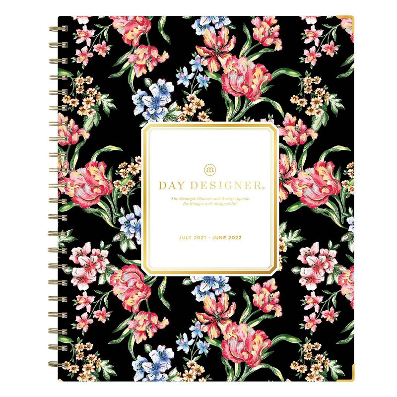2021-22 Academic Planner 8.5" x 11" Hard Cover Weekly/Monthly Wirebound Tulip Garden Black - Day Designer