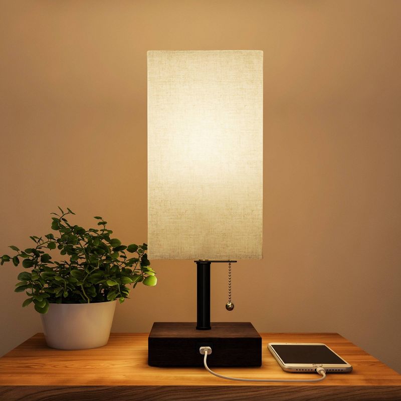 USB Rectangle Lamp with Wood Base (Includes LED Light Bulb)