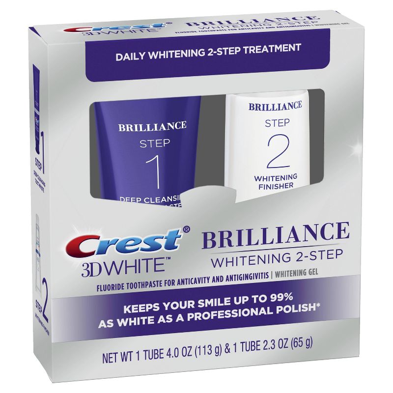Crest 3D White Brilliance + Whitening Two-step Toothpaste- 2 tubes 4.0oz and 2.3oz