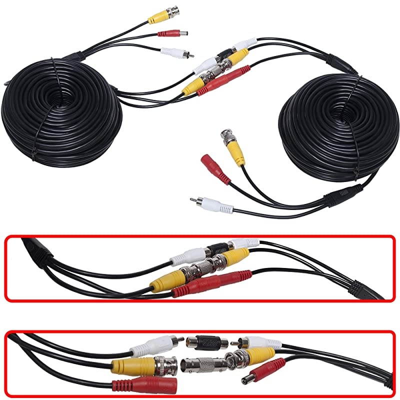 HD Audio Video Security Camera BNC Power Cable Gift BNC PreMade AllinOne Extension Wire CCTV Cord with BNC RCA Connectors 30 m 3in1100 Ft