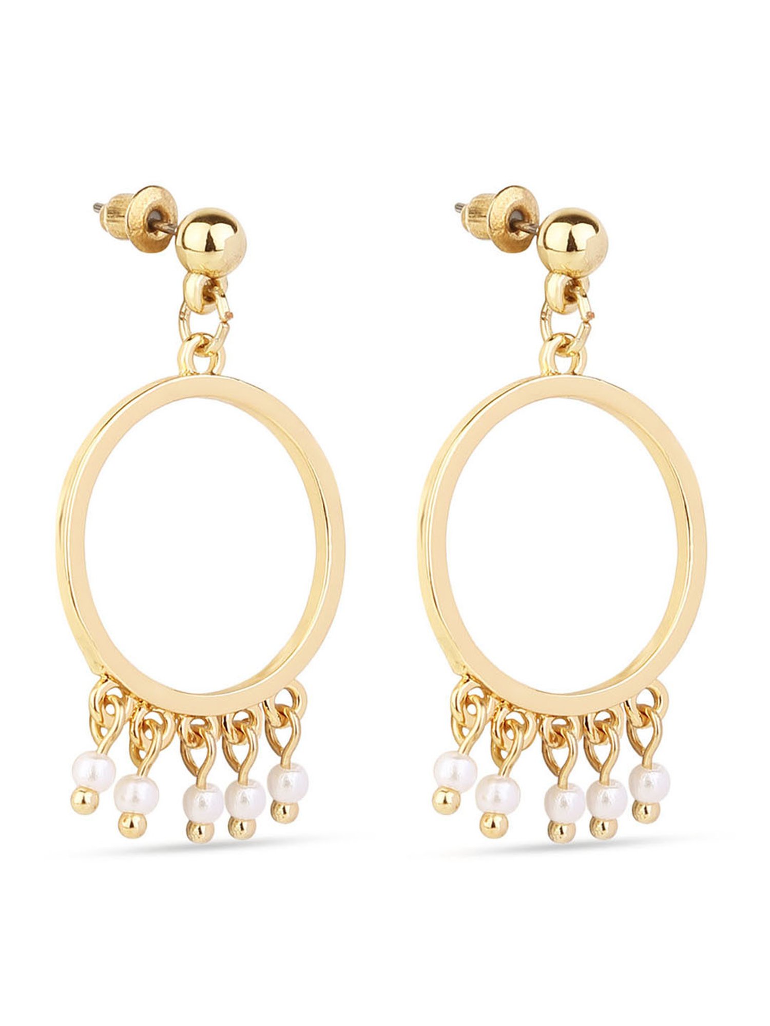 ToniQ Stylish Gold-Plated Circular White Pearl Dangler Earrings For Women