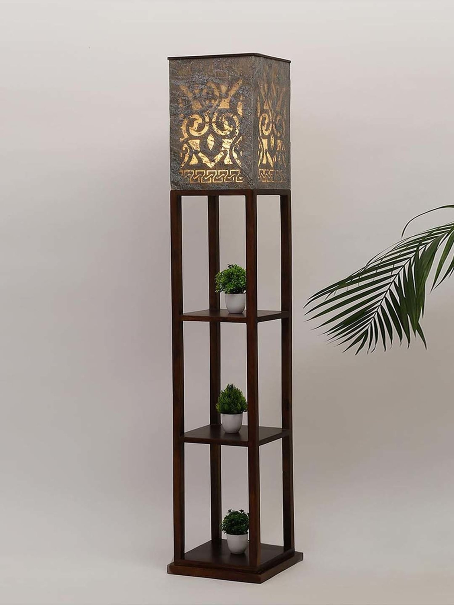 Fabindia Home Ojasvi Brown Wood Floor Lamp