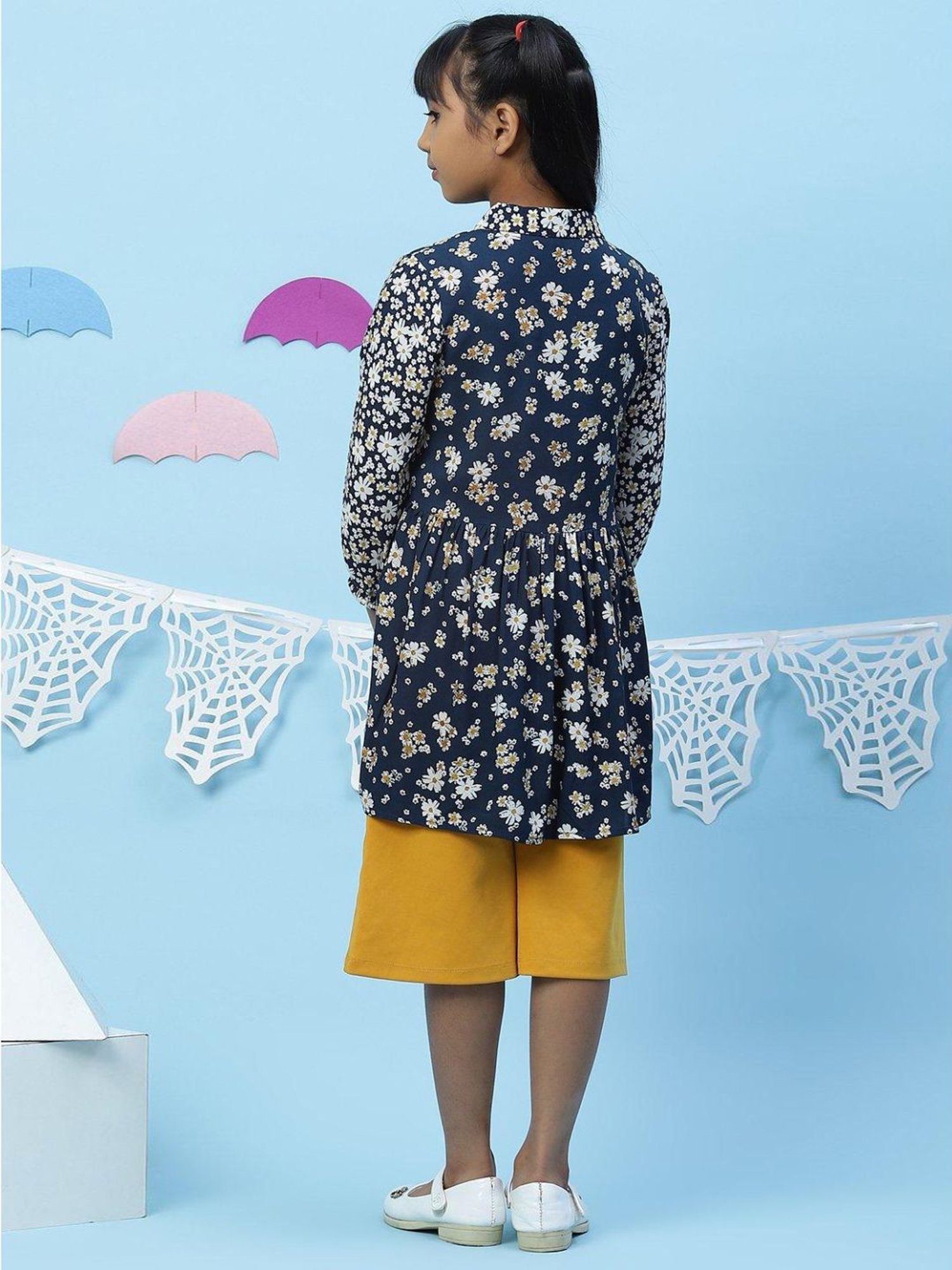 BIBA Girls Navy Floral Print Dress