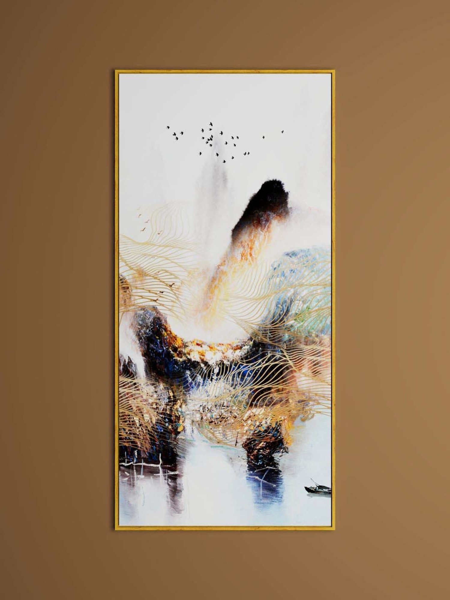 Art Street Gold & Black Colorful Mountain Large Panel Wall Art Print