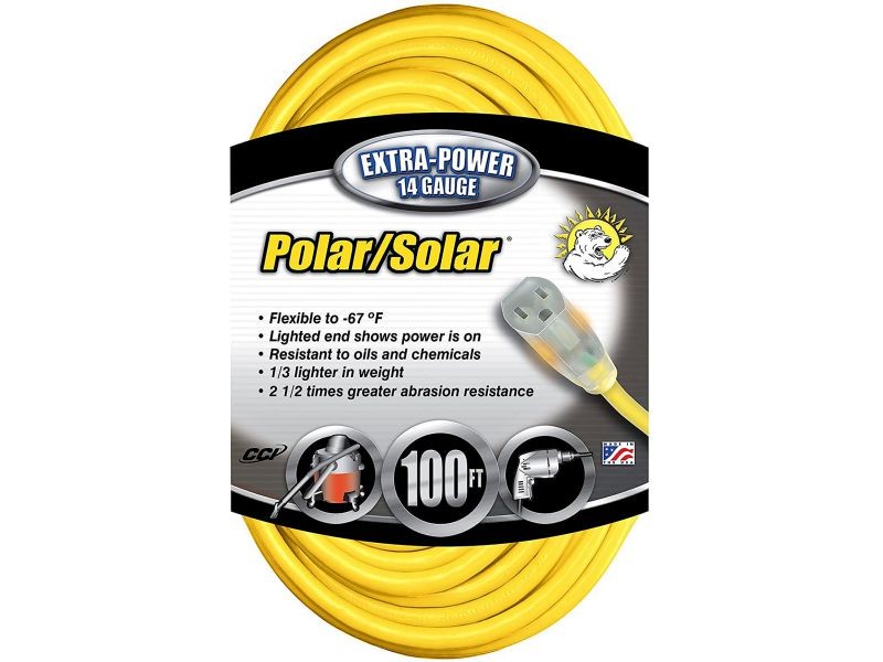 cci Model 014890002 100 ft. Polar/Solar Outdoor Extension Cord, 100 ft., AWG 14/3