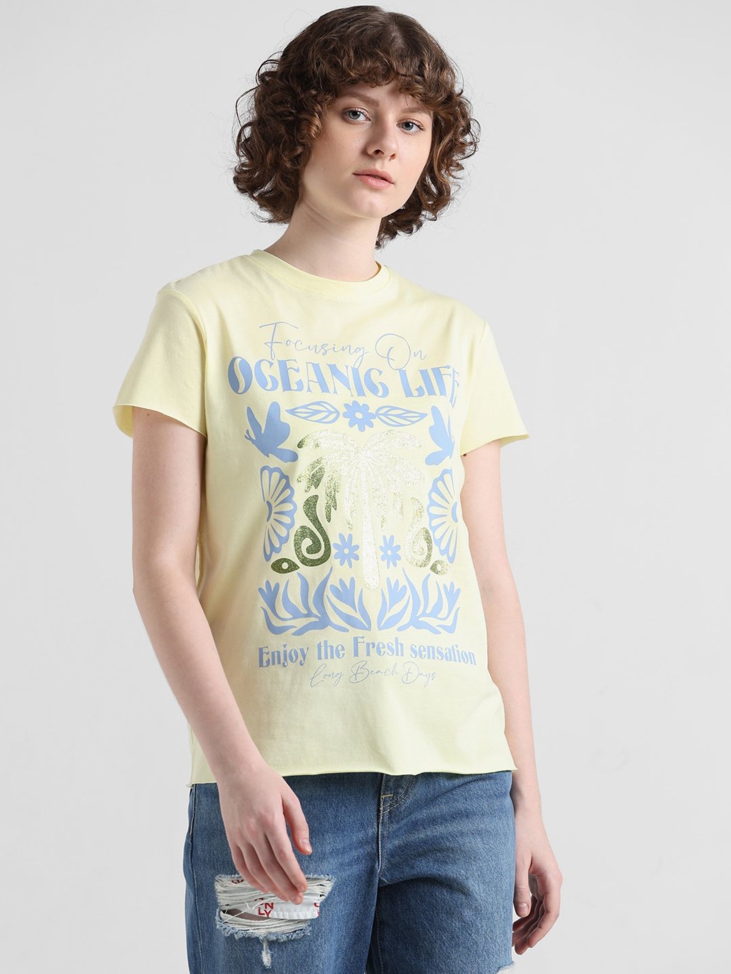 Only Yellow Printed T-Shirt